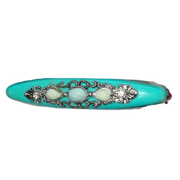 Turquoise Square Lucite Embellished Retro Bangle Bracelet - Picture 7 of 9